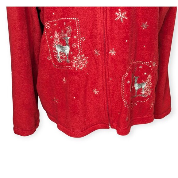 Croft & Barrow Festive Red Zip Front Fleece Jacket Snowflake Design Size PXL - Picture 4 of 15
